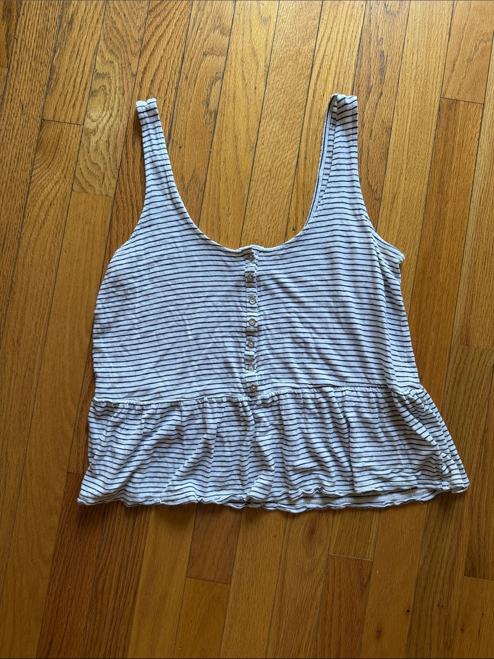 Aeropostale White and Navy Striped Scoop-Button Peplum Tank